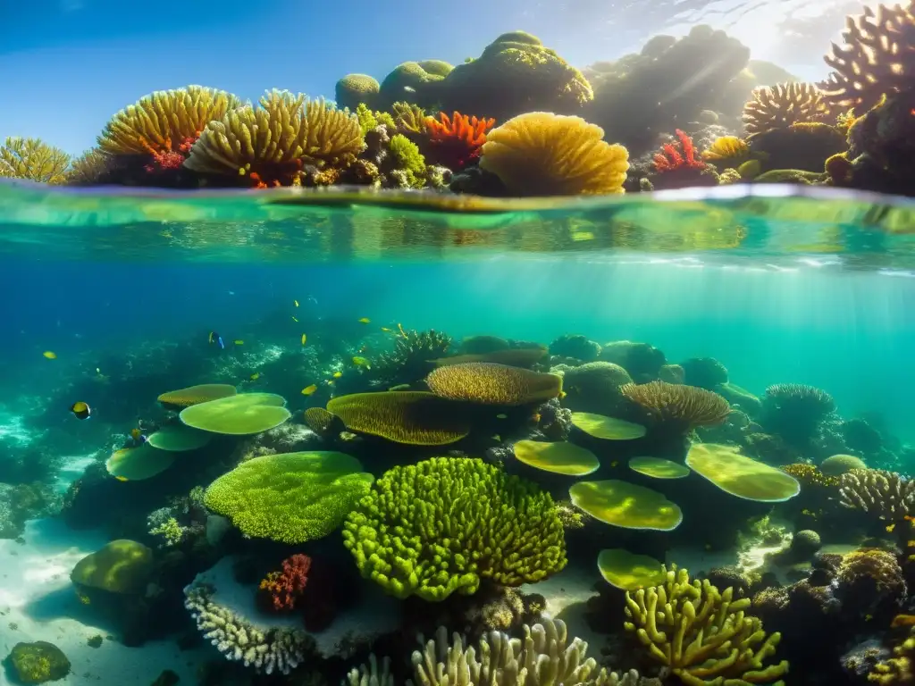 Un vibrante paisaje submarino con algas marinas