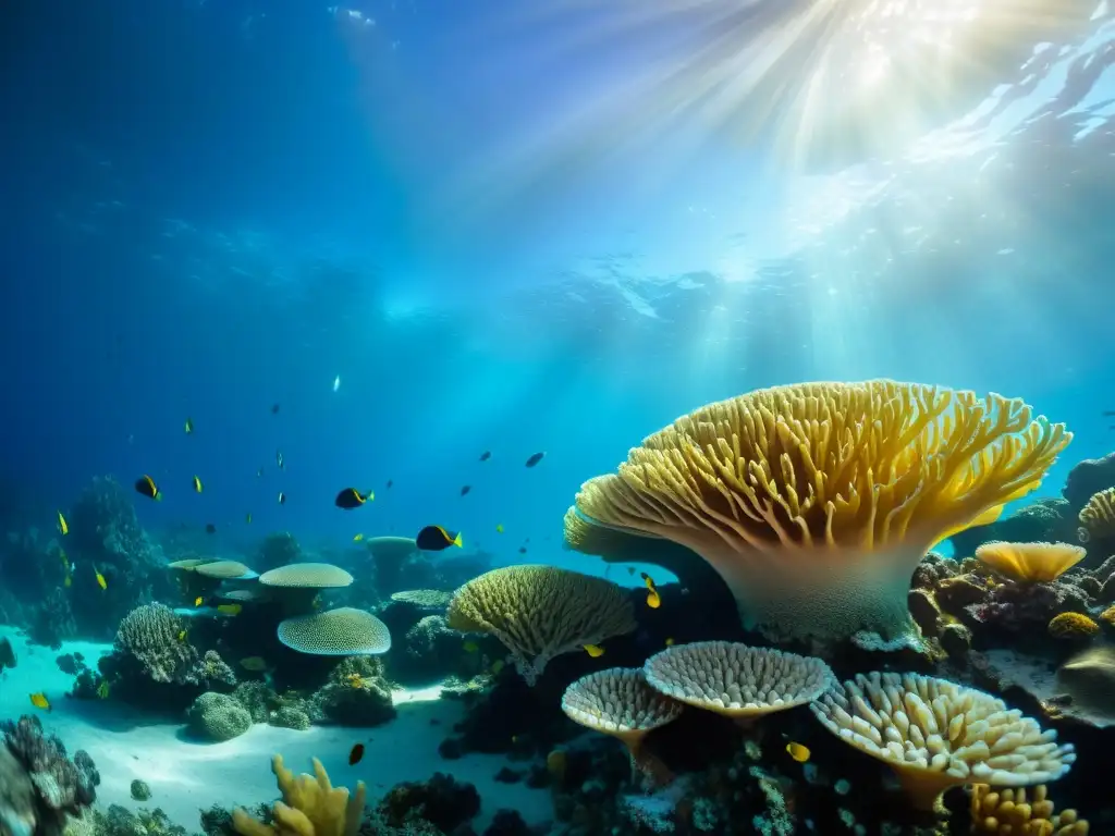 Vibrante paisaje submarino con arrecife de coral, cocolitóforos y vida marina