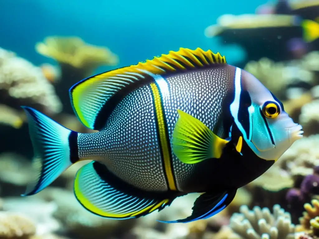 Vibrante regulador negro para inmersiones submarinas destaca en arrecife de coral lleno de vida marina colorida, con peces tropicales alrededor