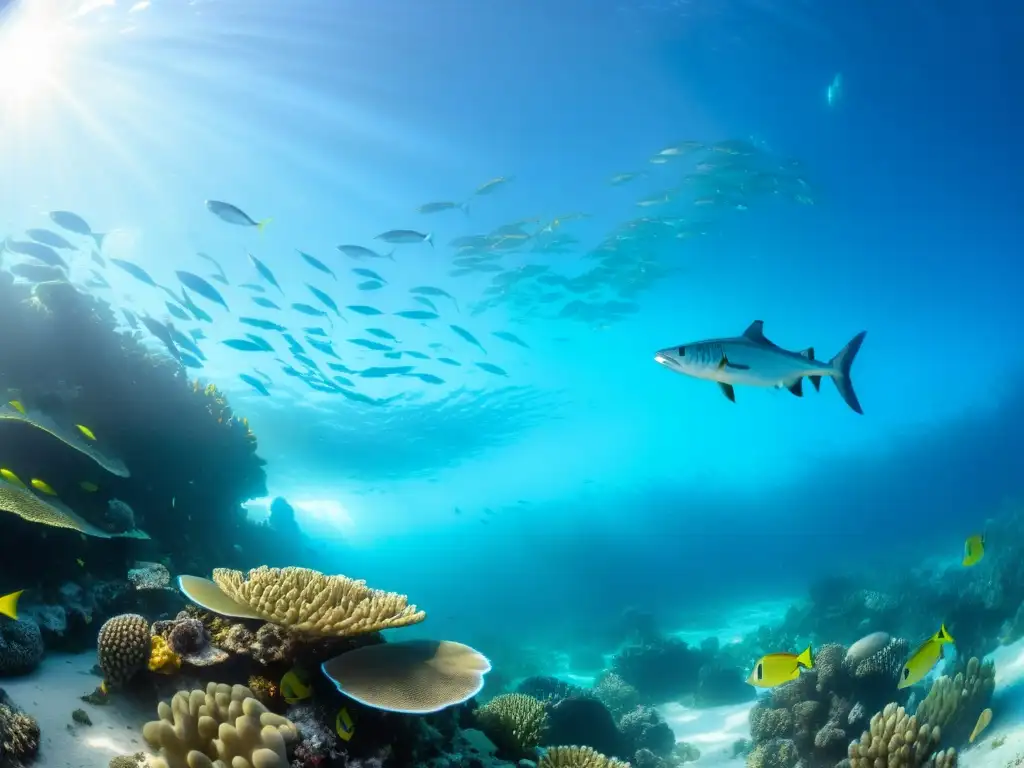 Vibrante fotografía subacuática de un arrecife de coral lleno de vida marina colorida