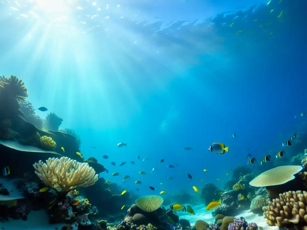 Una vibrante fotografía submarina que muestra un arrecife de coral lleno de vida y desafíos técnicos de la fotografía submarina