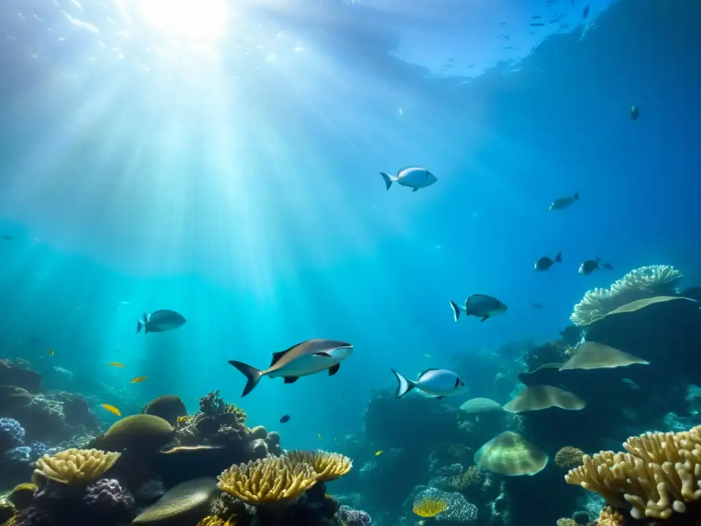 Vibrante e inmersiva fotografía submarina del ecosistema del Acuario de la Bahía de Monterey, con coral, bosques de algas y vida marina