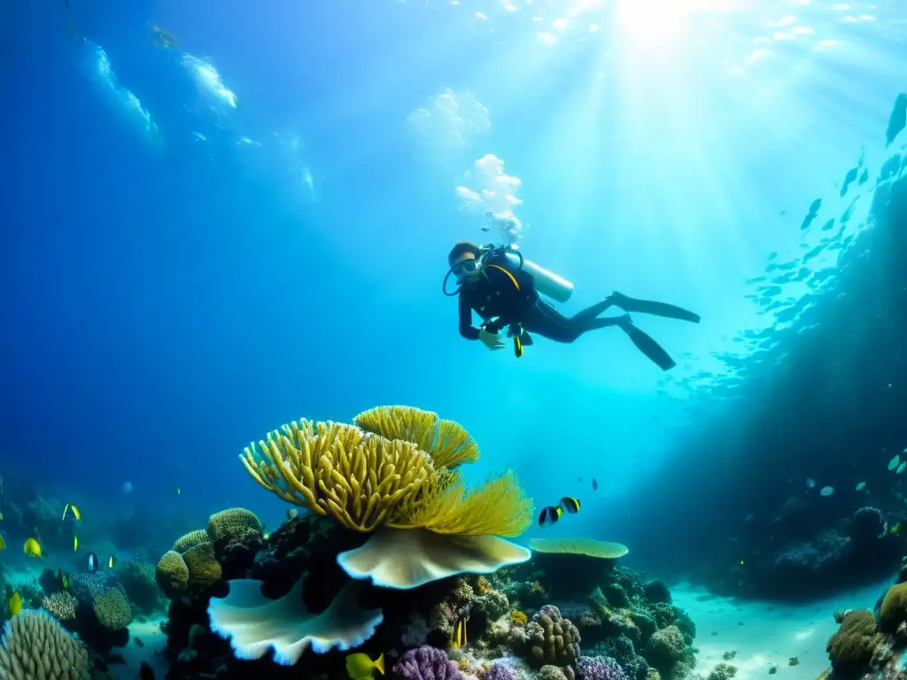 Una vibrante vida marina en un arrecife de coral, con buceo de conservación en océanos