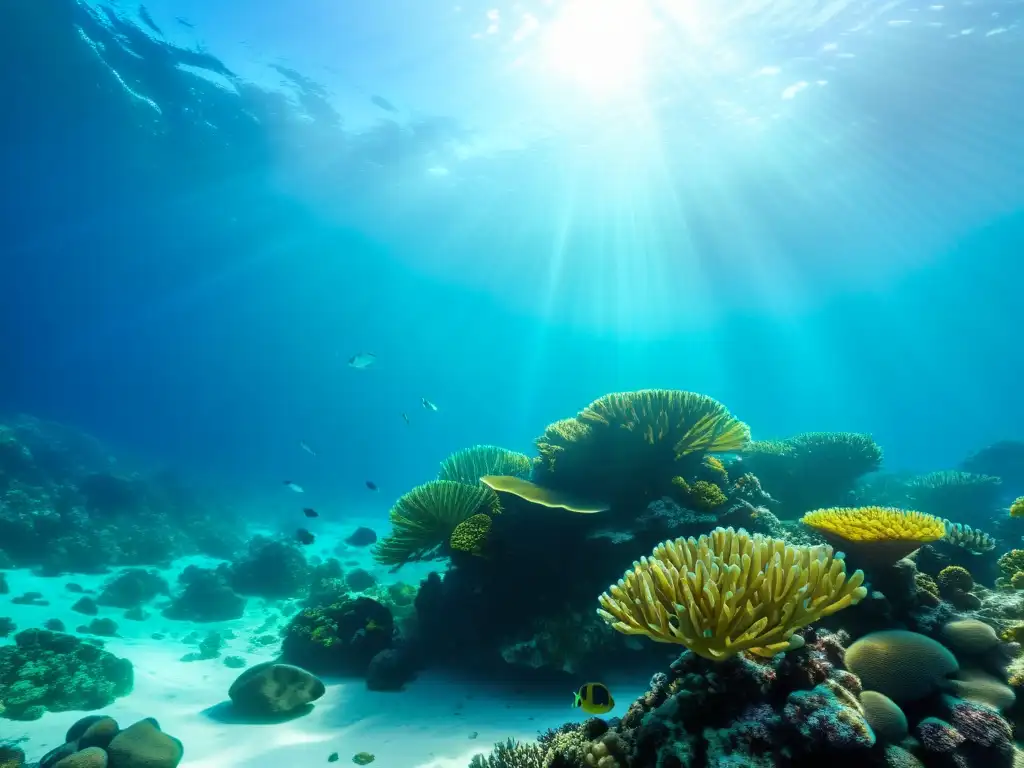 Vida marina exótica en el paraíso submarino de Seychelles, buceo entre corales y peces de colores bajo el resplandor del sol