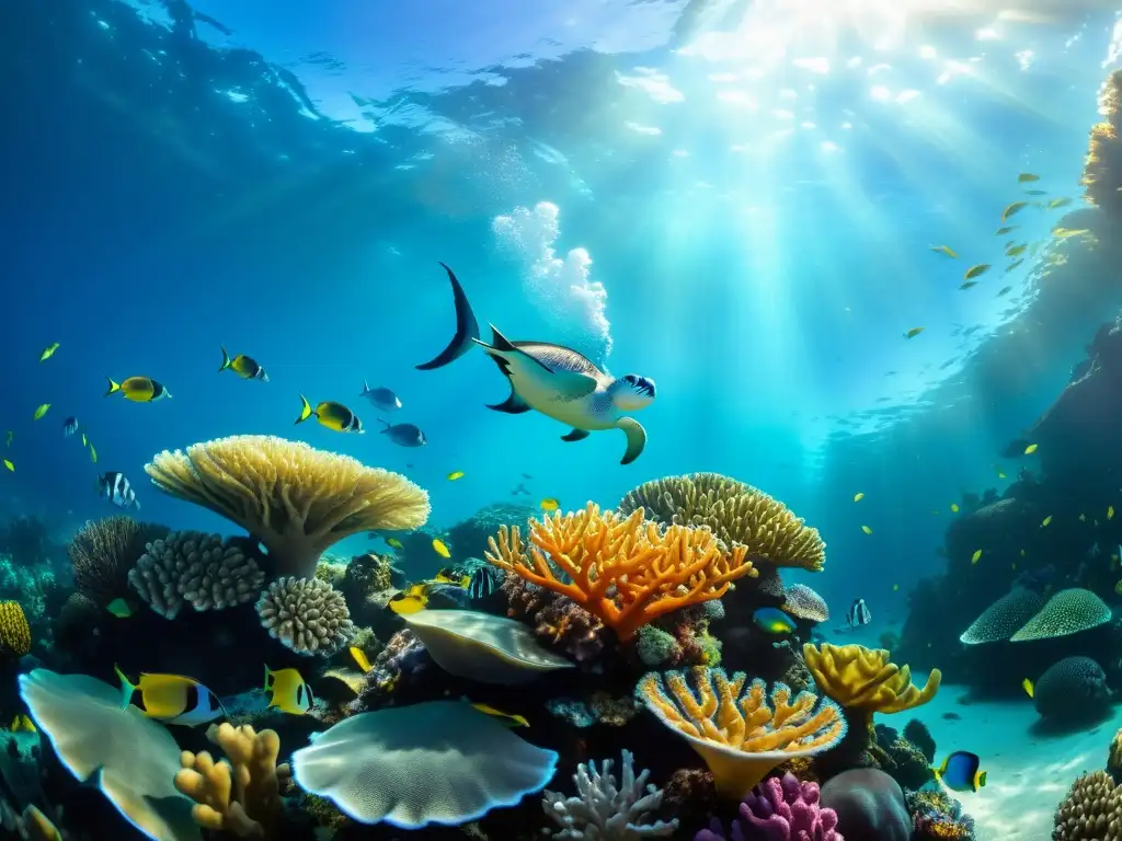 Maravilloso arrecife de coral: vida submarina en su esplendor Explora la vida marina oceánica en un arrecife de coral vibrante y lleno de vida, con Recorridos virtuales vida marina oceánica