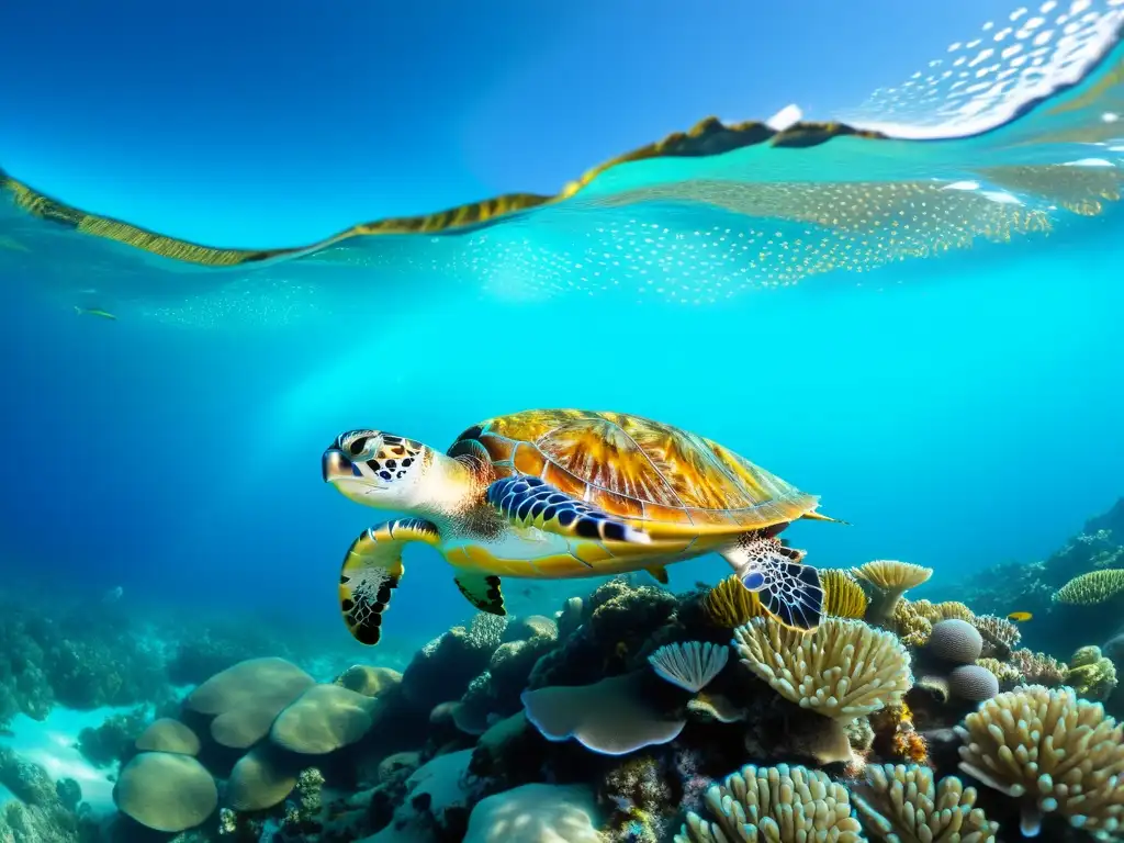 Vida submarina vibrante y adaptativa: corales coloridos, peces tropicales y tortugas marinas en un ecosistema único