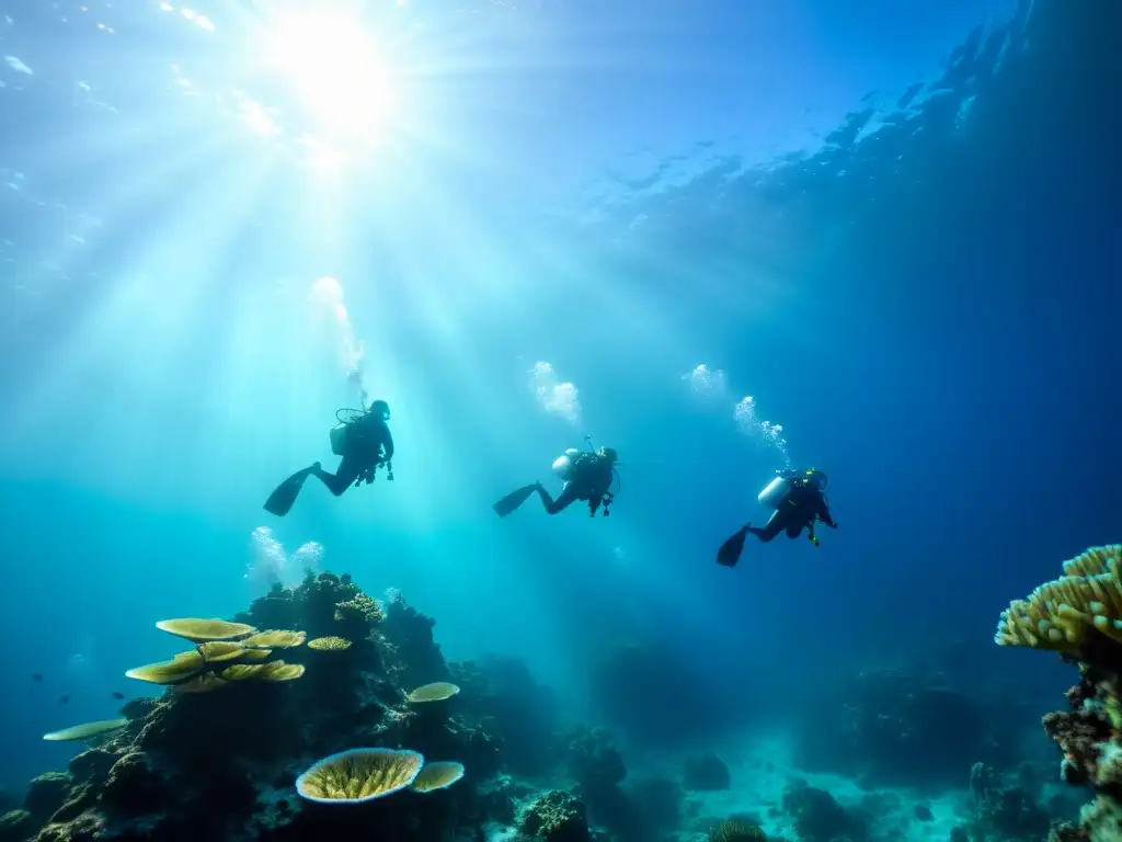 Videógrafos submarinos expertos exploran el océano, mostrando técnicas de descenso para videógrafos submarinos con destreza bajo el agua