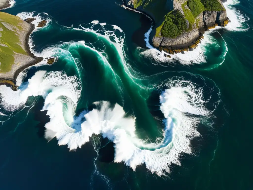 Vista aérea de las aguas turbulentas de Saltstraumen, una expedición fascinante por la fuerza de la naturaleza