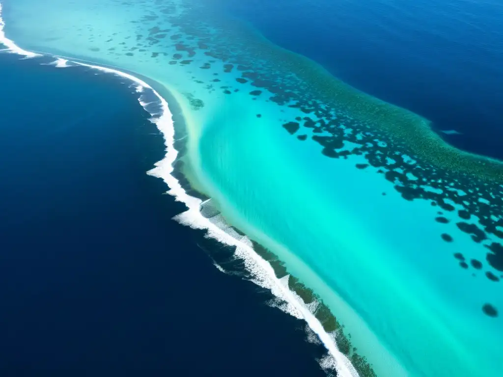 Vista aérea del océano Pacífico con corrientes frías y cálidas, mostrando el efecto de la Niña en el clima global