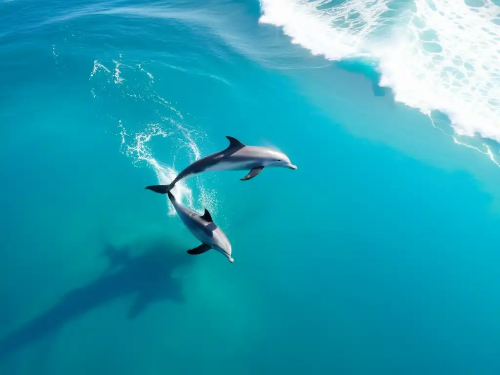 Vista aérea del océano con delfines y ballena