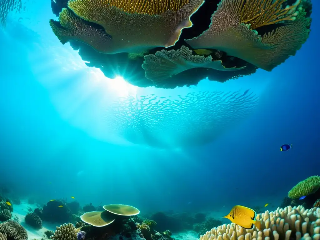 Vista hipnótica de un arrecife de coral vibrante en aguas cristalinas