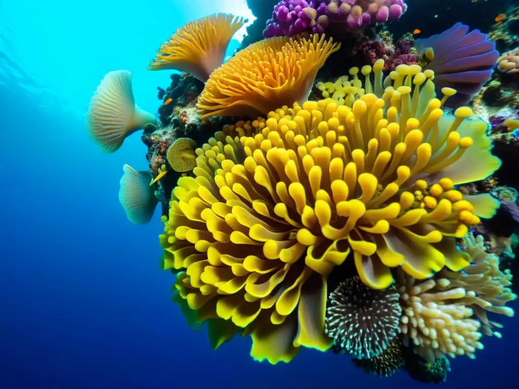 Vista detallada de un vibrante arrecife de coral, reflejo de la diversidad marina