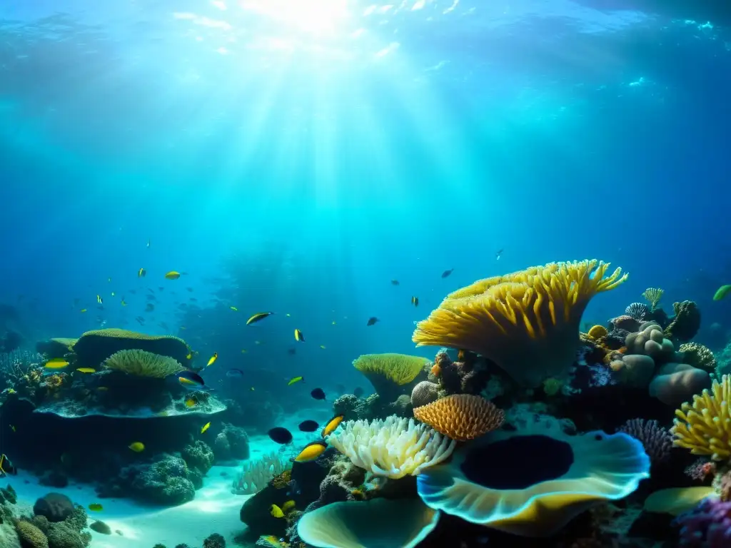 Vista panorámica de un vibrante arrecife de coral en 8k, repleto de vida marina y exudando biodiversidad y armonía natural