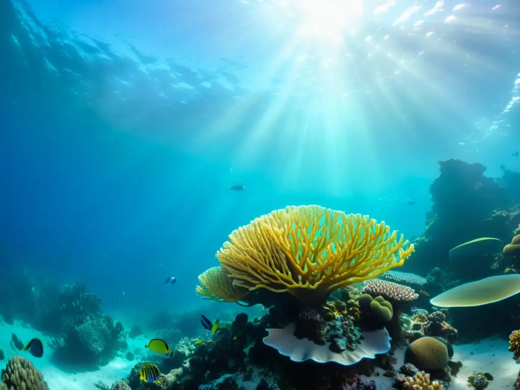 Una vista submarina de arrecife de coral, llena de vida marina y colores vibrantes