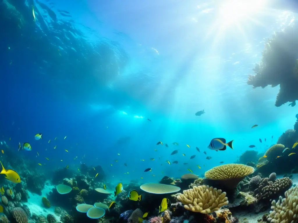 Vista submarina cautivadora de vida salvaje en un arrecife de coral vibrante con cámaras trampa submarinas