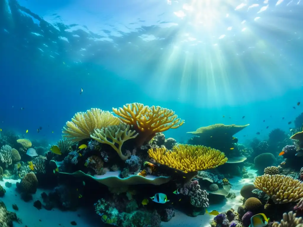 Vista submarina de un vibrante arrecife de coral con diversa vida marina