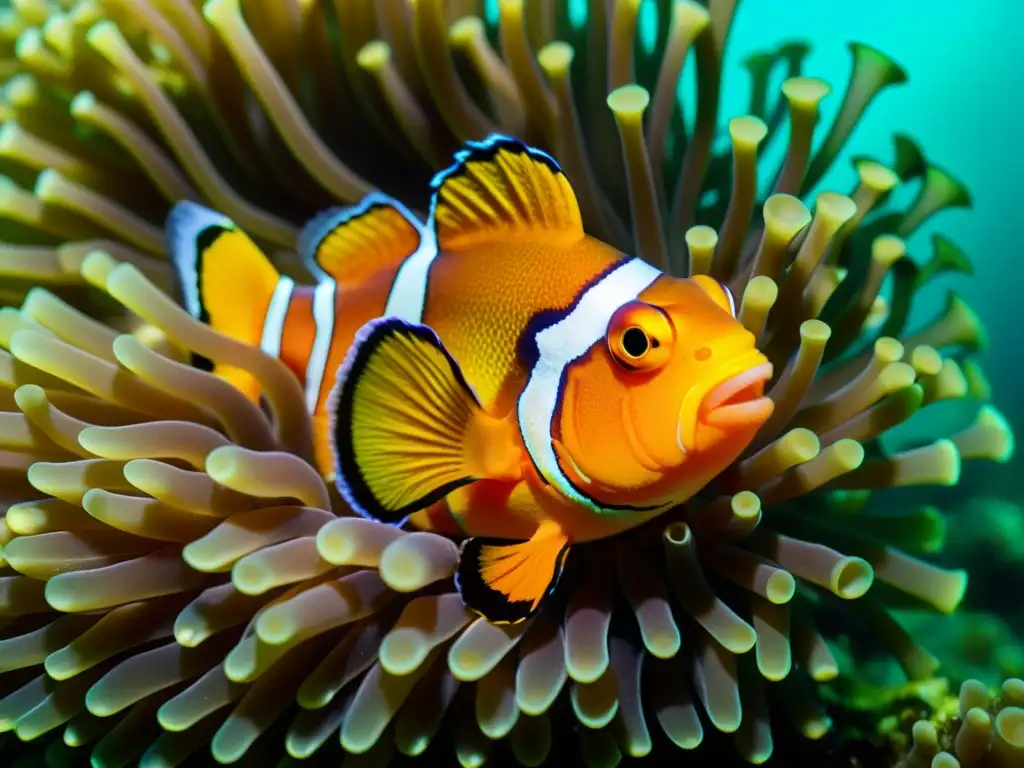 Vívida simbiosis en cadenas alimentarias marinas entre peces payaso y anémona de mar